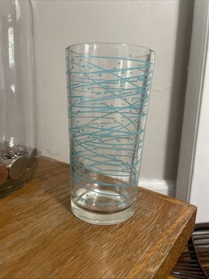 MCM Atomic High Ball/Tom Collins Tumbler Turquoise 50-70 s Spaghetti Lines-dots