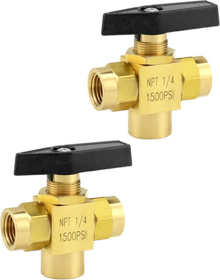 2 Pack 1/4'' NPT Brass Instrument 3 Way Ball Valve, L Port Panel Mounted Instrume