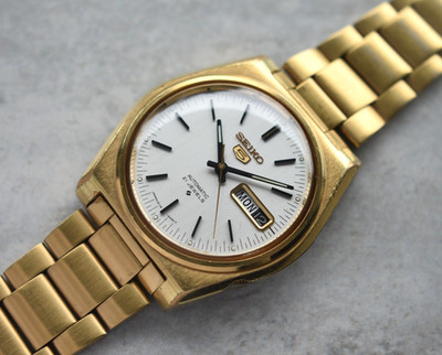 August 1980 Seiko 5 Men's Watch Gold Automatic Bracelet Day Date 6119