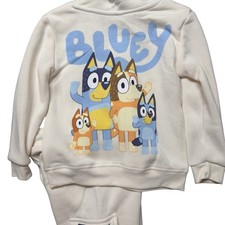 Bluey Toddler 2 Piece Hoodie Jogger Set Size 3T Cream Blue Outfit