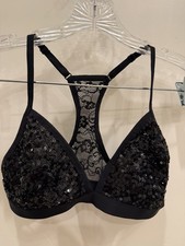 Victoria s Secret PINK Black Sequins Triangle Bra Bikini Top Size Medium