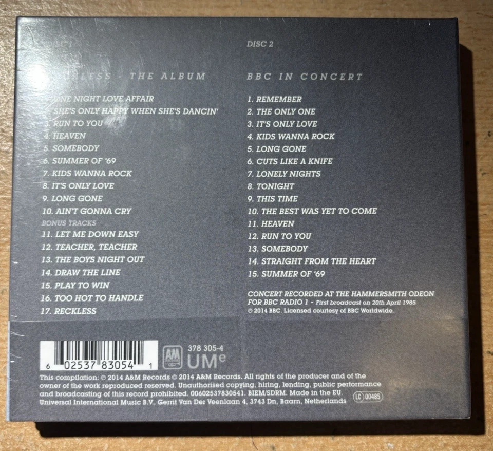 BRYAN ADAMS * RECKLESS * 2XCD 30TH ANNIVERSARY DELUXE EDITION (2014) SEALED - Image 2 of 2