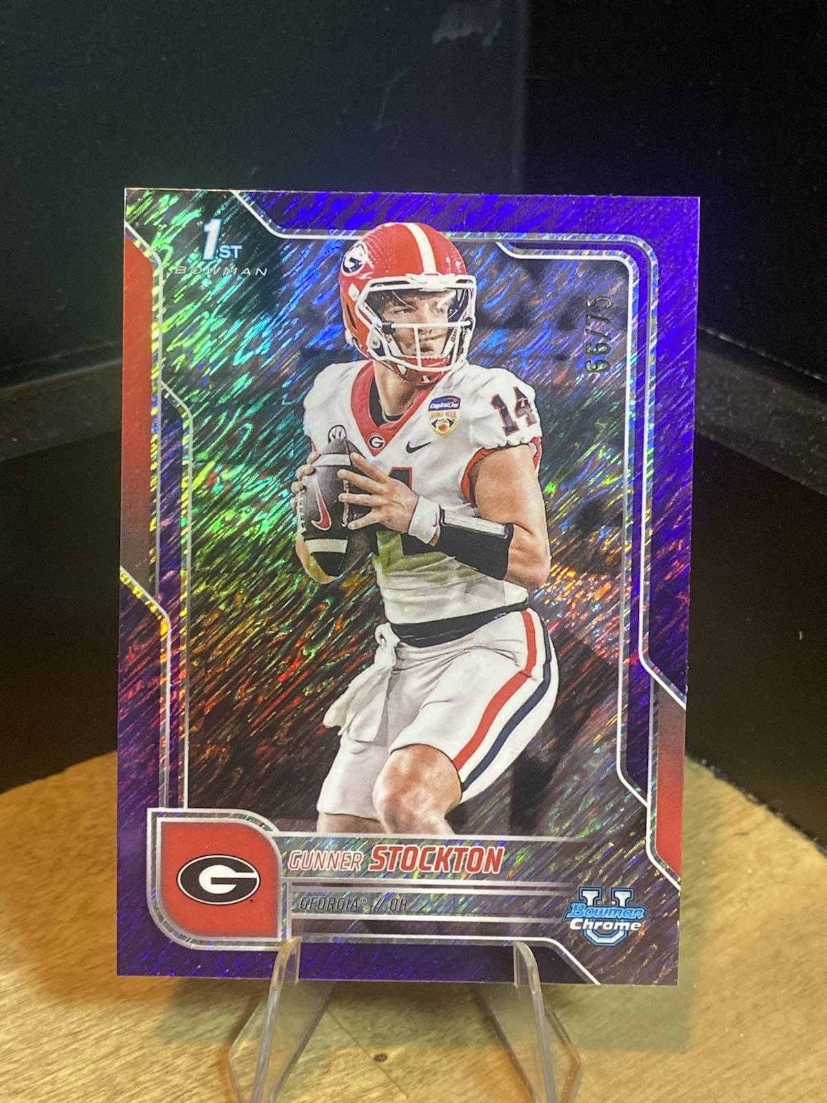 Gunner Stockton 2025 Bowman Chrome University 1st Purple Shimmer Refractor /75