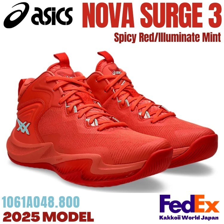 アシックス バスケットボールシューズ NOVA SURGE 3 Asics Basketball shoes NOVA SURGE 3 Spicy Red/Illuminate Mint
