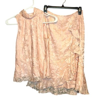 Ami Intime 2 Piece Blush Floral Skirt Set Women s Medium Jacquard Overlay