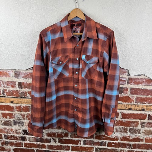 Dixxon Flanellhemd Herren Large braun blau kariert Langarm Western Pearl Snap