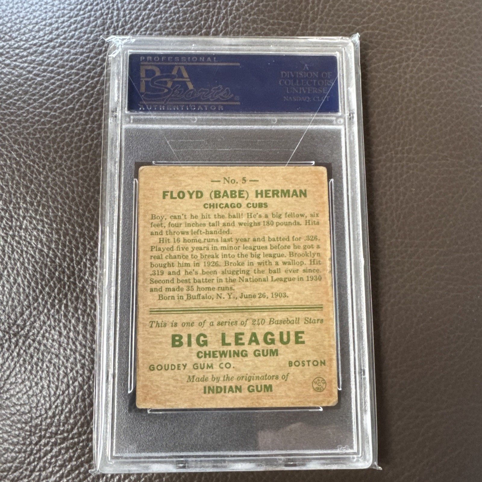 1933 Goudey 5 Babe Herman PSA 4 view 2