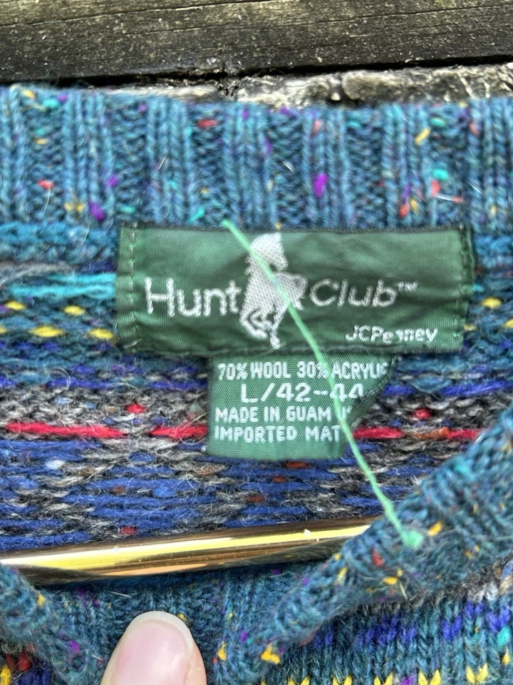 VTG Hunt Club Wool Size L 42-44 Fair Isle Purple Gray Red Green Yellow M Sweater - Image 4 of 4