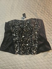 NWT Ashley Stewart Gothic Romance,Glam, Black Sequin Corset Strapless Top -20 