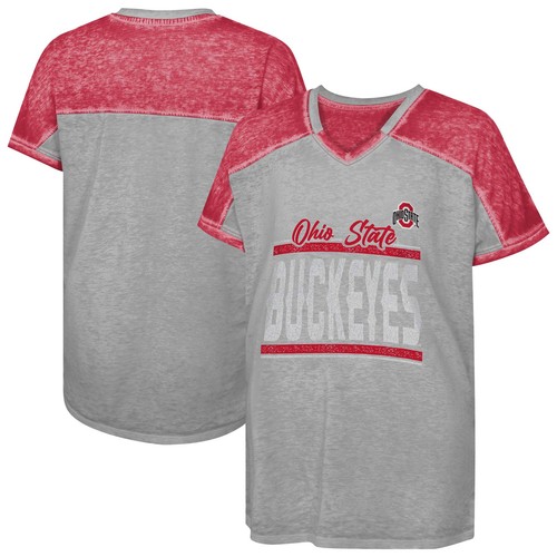 Girls Youth Gray Ohio State Buckeyes Up for Anything Colorblock Dolman V-Neck - 第 1/3 張圖片