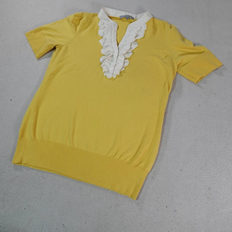 Suéter Pullover Classiques Entier Para Mujer XL Amarillo Blanco Mezcla Seda Volantes Top Foto 2 de 4