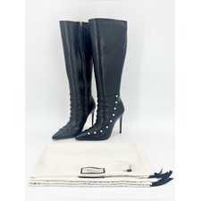 Gucci Aneta GG Button Black Leather Pointed T...
