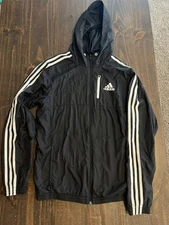 Adias 90s women’s Windbreaker, Black With White Stripes, Size Small