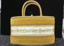 Vintage Velvet Floral Handbag Purse  Spring floral colors with gold trim/handle