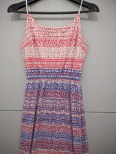 Gap Dress Womens M Maxi Cami Strappy Tier Geometric Boho Artsy Stretch Colorful