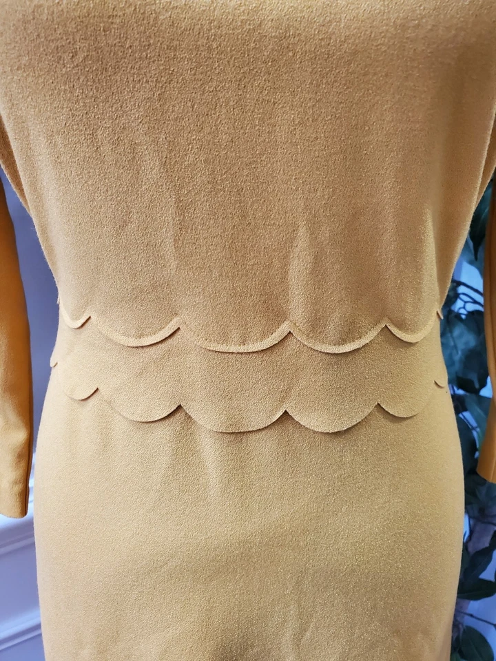 Banana Republic Mustard Yellow Solid Round Neck Long Sleeve Knee Length Dress 4 - Image 3 of 4