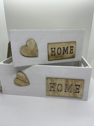 2 cassette legno bianche Home Shabby idea Casa set cassetta regalo - Imagen 5 de 5