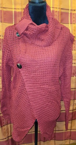 NIB Womens SZ M/L Waffle Knit Cowl Neck Split Front Sweater CrimsonRed Pullover - 第 1/6 張圖片