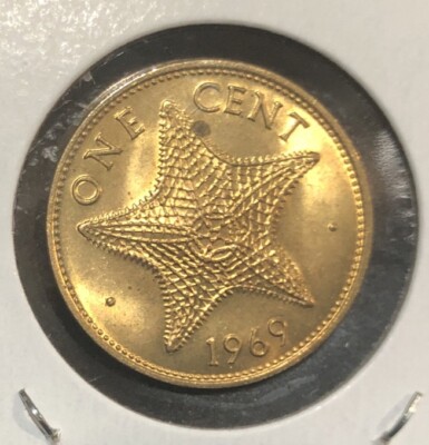 1969 Bahamas 1 Cent UNCIRCULATED Nickel Brass Coin-Starfish Coin