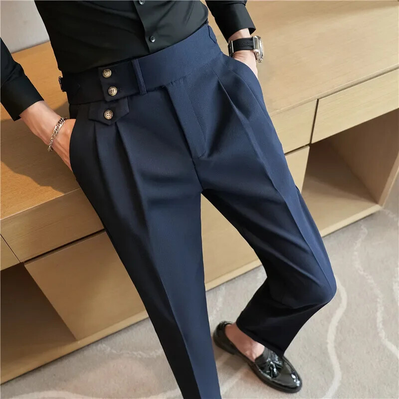 Men High Waist Slim Formal Dress Pant Men Office Wedding Party Dress Suit Pants