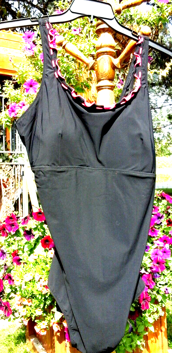 PROFILE BY GOTTEX 2X 22W NEW NWT ONE PIECE SWIMSUIT BLACK & PINK