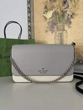 NWT Kate Spade Madison Leather Colorblock Flap Crossbody In Platinum Grey Multi
