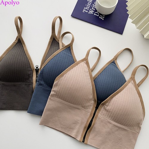 Damen Colorblock Reißverschluss Spaghetti Bustier Crop Tops BH Weste Bralette Camisole Tank - Bild 3 von 25