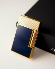 Nuovo: S.T. Accendino Dupont Ligne 2 "CLING" oro giallo e blu Laque de Chine 