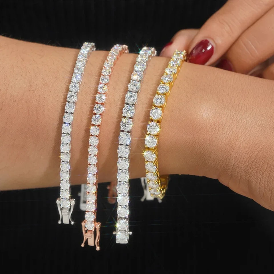 Теннисная цепочка из желтого золота 925 пробы 14 карат 10 карат с муассанитом GRA - Изображение 3 из 4