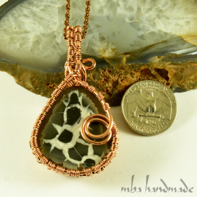 Septarian Crystal Pure Copper Wire Wrapped Pendant - Unique Handmade Jewelry