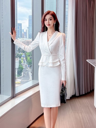 Office Dress Women Work Midi Long Sleeve V-Neck High Waist Peplum Size 2 4 6 8 - 第 14/32 張圖片
