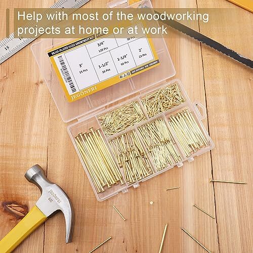 6 Sizes Gold Hardware Nails Assortment Kit, 358pcs, Brass Plated, Nails for - Bild 2 von 6