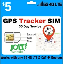 Jolt Mobile $5 Prepaid GSM SIM Card for GPS Smart Watch Devices Locators 30-Days