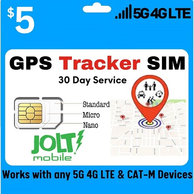 Jolt Mobile $5 Prepaid GSM SIM Card for GPS Smart Watch Devices Locators 30-Days