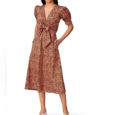 Love, Whit by Whitney Port Dotted Puffed Sleeve Dress Size S Button up Midi