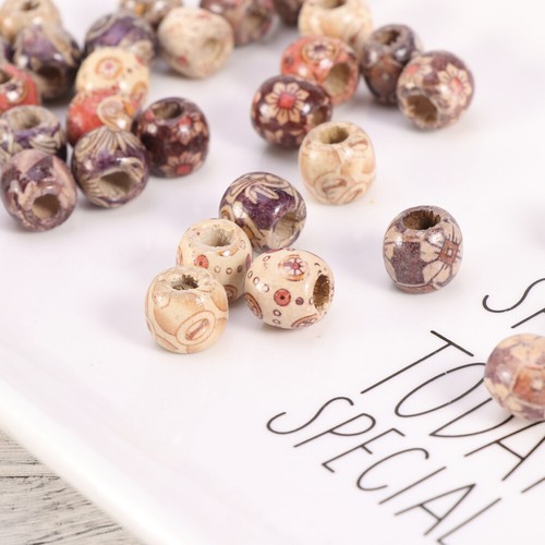 100pcs Natural Printed Wood Barrel Beads with Large Hole for Jewelry Making - Picture 7 of 10