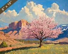 Capitol Reef fruit trees in bloom oil painting 8x10 Print
