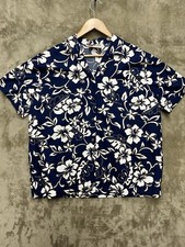 VTG Hilo Hattie Hawaiian Shirt Mens M Blue Floral All Over Print Made In USA