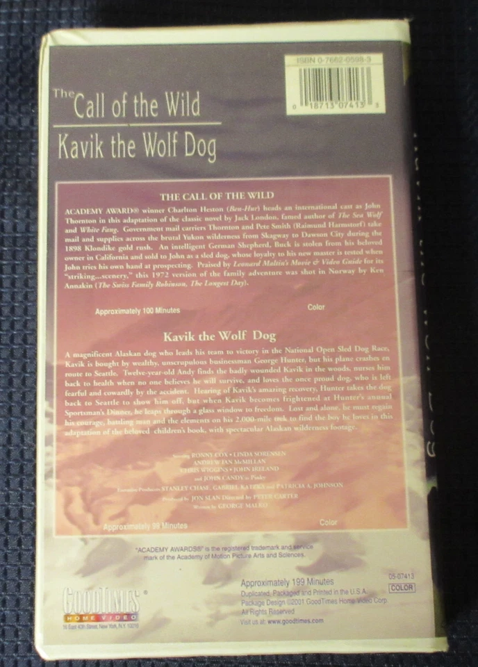 The Call Of The Wild / Kavik The Wolf Dog Family Classics Double Feature VHS - Imagem 4 de 4