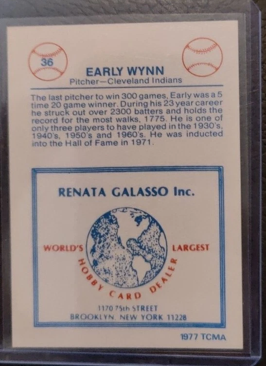 1977-84 TCMA Renata Galasso Series 1 Early Wynn #36 HOF - Image 2 of 2