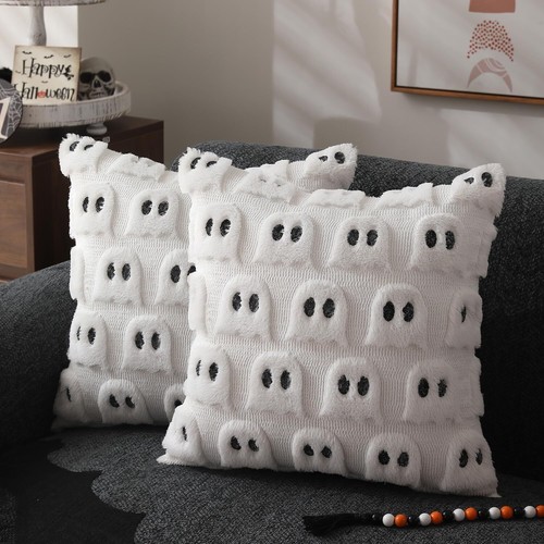 Set of 2 Halloween Pillow Covers 18x18 Inch Soft Plush Cushion Case for Couch - 第 1/5 張圖片