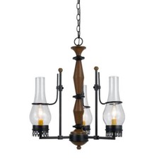 Cal Lighting Trenton 3 Light Chandelier, Metal/Wood/Clear 23
