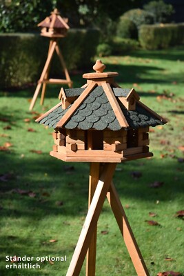 Vogelfutterhaus Blockhaus Vogelhaus 6-eckig mit Futtersilo Vogelvilla Holz Grün