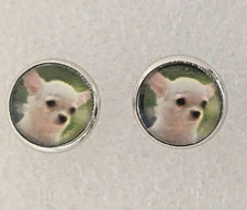Chihuahua Dog Head Small Round Silver Alloy Post Stud Earrings Jewelry