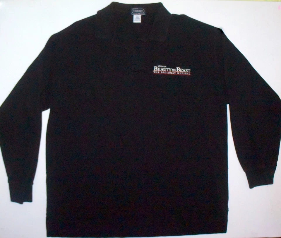 Para Hombres XL Disney La Bella y la Bestia El Broadway Musical Negro Polo Algodón Foto 3 de 4