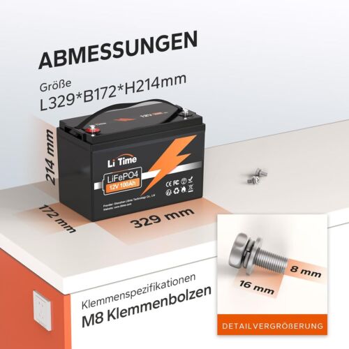 LiTime LiFePO4 Akku 12V 100Ah Lithium Batterie 100A BMS für Solar Wohnmobil Boot - Bild 2 von 16