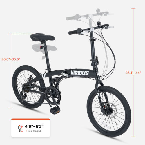 VIRIBUS 20" Folding Bike 7 Speed Folding Bicycle with Dual Disc Brakes Black - Picture 8 of 16