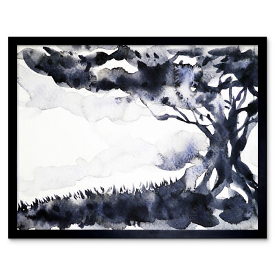 Abstract Tree Ink Watercolour Framed Wall Art Print 9x7
