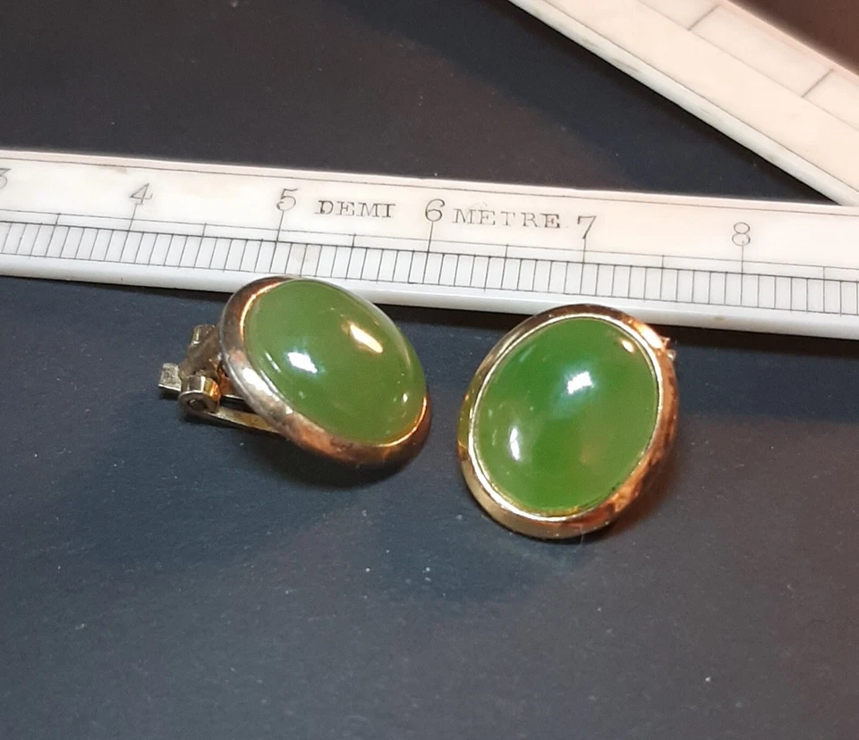 Orecchini Vintage In Giada Argento Dorato - Immagine 3 di 4