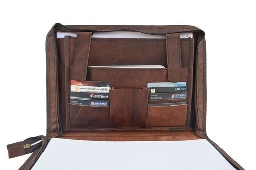 Dark Leather Portfolio Padfolio Business Executive Organizer A4 Case Folder Bag - Picture 4 of 9